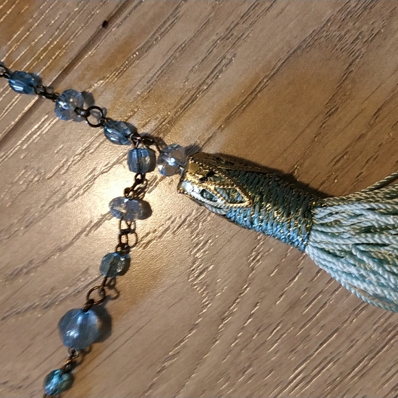Blue beads tassel long necklace - Picture 4 of 5